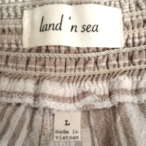 Land 'n Sea Womens L Tan Striped Linen Blend Pull On Capri Cropped Pants - Picture 5 of 6